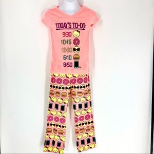 Justice Size 6/7 Peach Emoji Chill Day Pajama Set w/ Short Sleeves & Pants